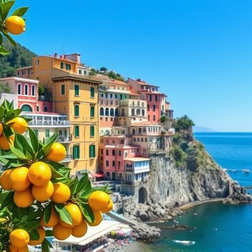 Amalfi Coast with colorful buildings and lemon trees