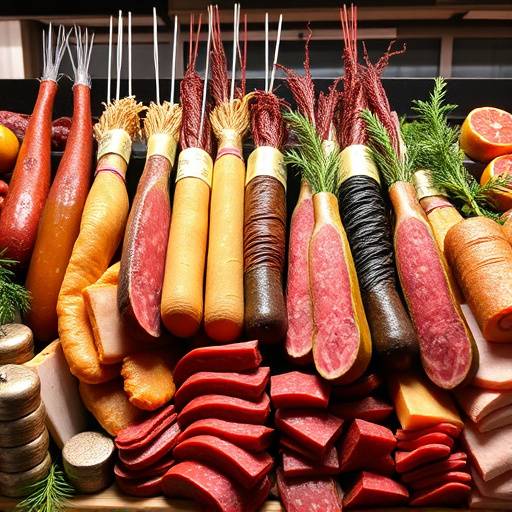 Display of various cured meats