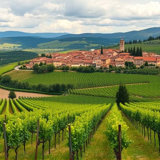 Landscape of Umbria with vineyards and medieval towns