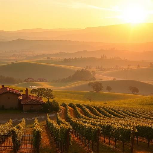 Scenic view of Tuscany landscape with rolling hills and vineyards