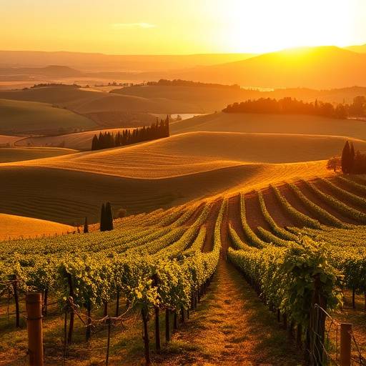 Tuscan landscape with vineyards and olive groves